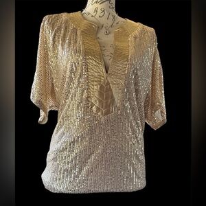 SHEILAY- Elegant Gold Sequin Women's Top. Size L
